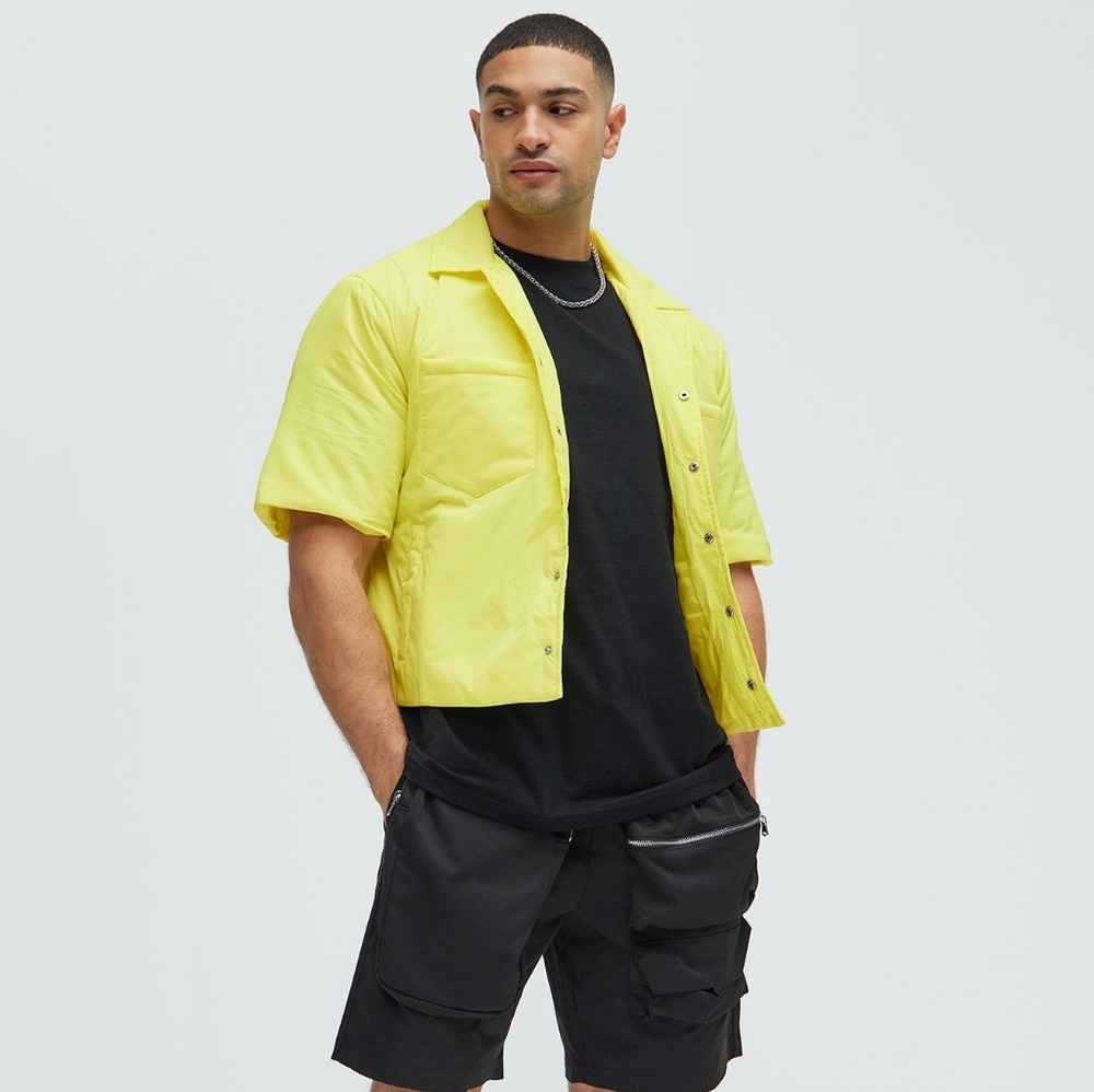 Fashion Nova Yellow Short Sleeve Puffer Jacket